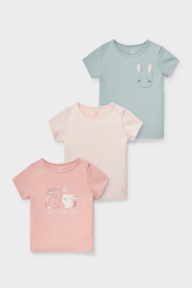 Babies - Multipack of 3 - baby short sleeve t-shirt - salmon