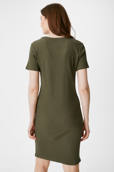 Damen - Basic-T-Shirt-Kleid - dunkelgrün
