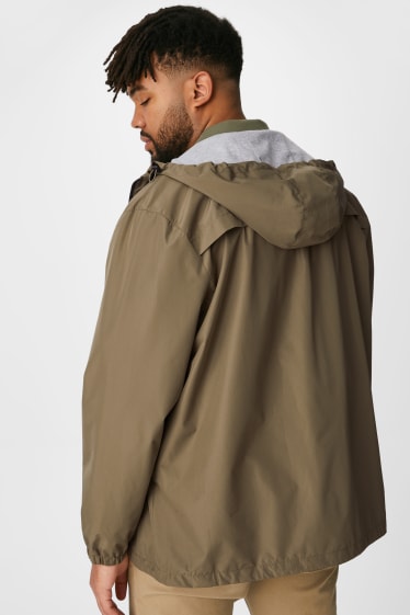 Hommes - Veste coupe-vent à capuche - pliable - vert foncé