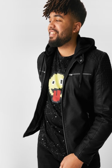 Men - CLOCKHOUSE - biker jacket - faux leather - 2-in-1 look - black