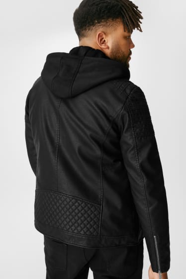 Hommes - CLOCKHOUSE - blouson motard - similicuir - look 2-en-1 - noir