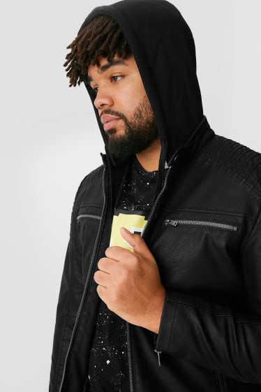 Men - CLOCKHOUSE - biker jacket - faux leather - 2-in-1 look - black