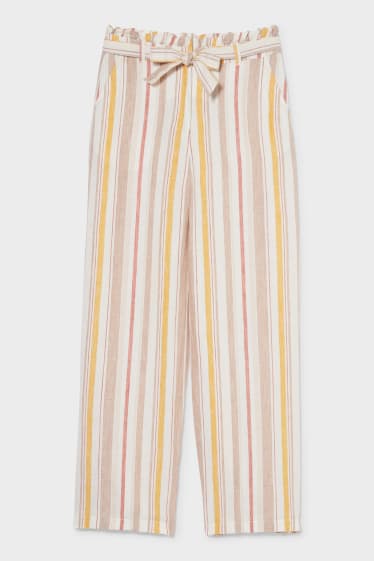 Donna - Pantaloni di lino - a righe - beige / marrone