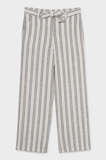 Mujer - Pantalón de lino - de rayas - blanco / negro