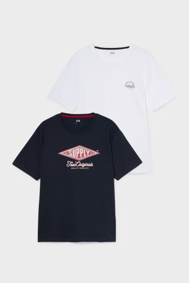 Men - Multipack of 2 - T-shirt - dark blue / white