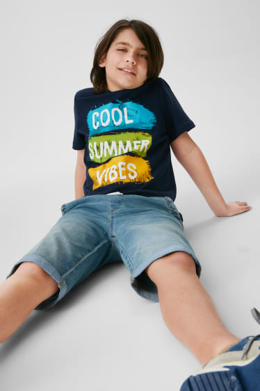 Dětské - Souprava - triko s krátkým rukávem a džínové šortky - tmavomodrá