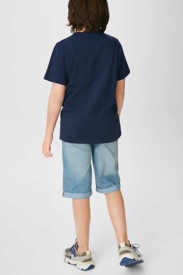 Enfants - Ensemble - haut à manches courtes et short en jeans - bleu foncé