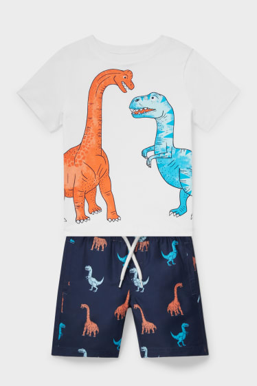 Enfants - Dino - ensemble - haut à manches courtes et short - 2 pièces - blanc