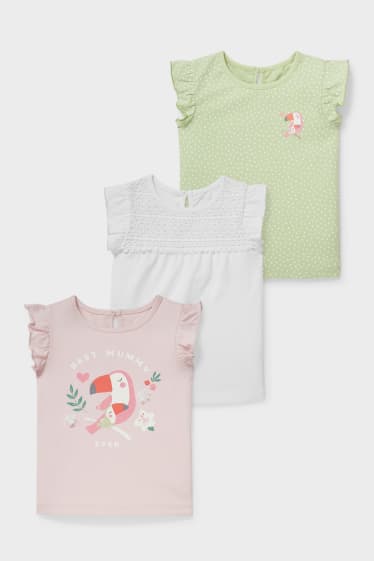 Babys - Multipack 3er - Baby-Kurzarmshirt - weiß / rosa
