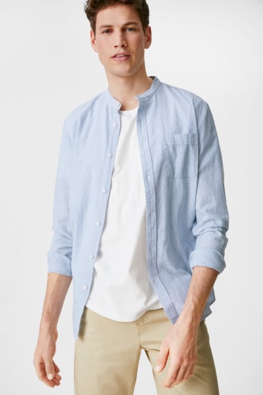 Men - CLOCKHOUSE - shirt - regular fit - band collar - striped - white / light blue