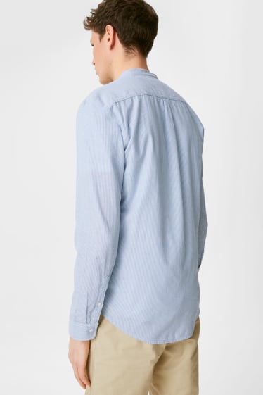 Men - CLOCKHOUSE - shirt - regular fit - band collar - striped - white / light blue