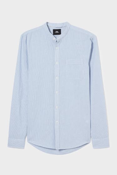 Men - CLOCKHOUSE - shirt - regular fit - band collar - striped - white / light blue