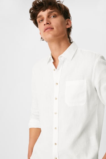 Men - Shirt - Regular Fit - Kent Collar - Linen Blend - white