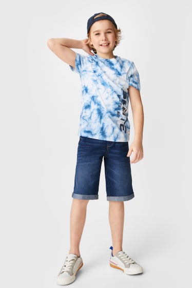 Kinderen - Set - T-shirt en bermuda van spijkerstof - 2 delig - blauw / wit