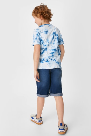 Kinder - Set - Kurzarmshirt und Jeans-Bermudas - 2 teilig - blau / weiß