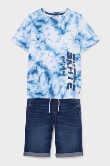 Kinderen - Set - T-shirt en bermuda van spijkerstof - 2 delig - blauw / wit