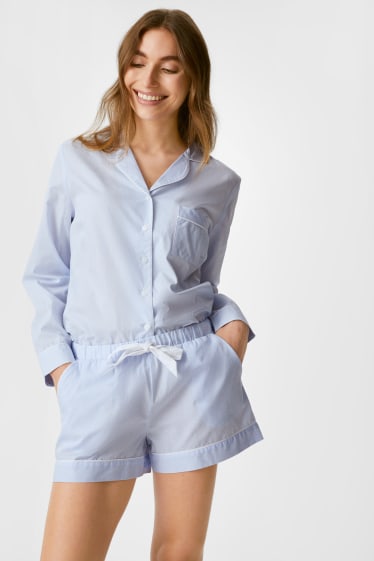 Damen - Pyjamashorts - gestreift - hellblau
