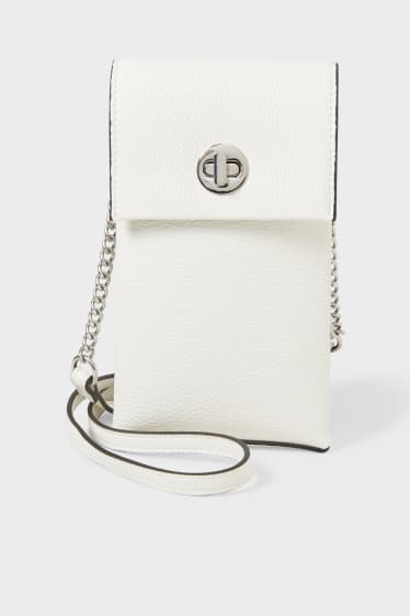 Women - Phone Bag - faux leather - shiny - white