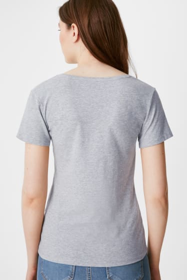 Damen - Multipack 2er - Basic-T-Shirt - hellgrau-melange