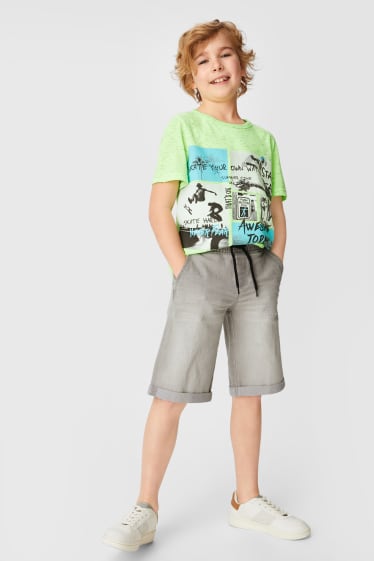 Dětské - Souprava - triko s krátkým rukávem a bermudy - 2dílná - neonově zelená