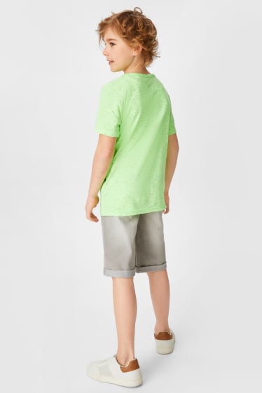 Dzieci - Zestaw - koszulka z krótkim rękawem i bermudy - 2 części - zielony neonowy