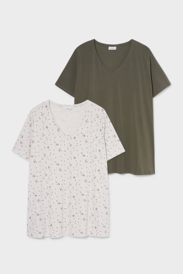 Damen - Multipack 2er - T-Shirt - grün / cremeweiß