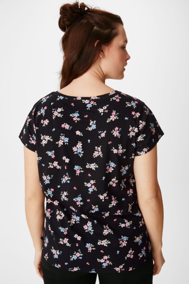 Dospívající a mladí - CLOCKHOUSE - triko - s květinovým vzorem - černá