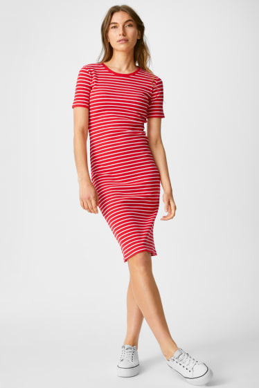 Women - Basic Dress - polka dot - white / red