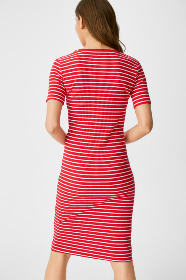 Women - Basic Dress - polka dot - white / red