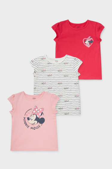 Kinder - Multipack 3er - Minnie Maus - Kurzarmshirt - Bio-Baumwolle - rosa
