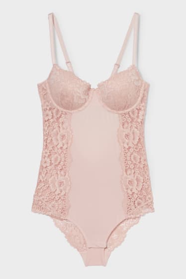 Dames - Body met beugels - DEMI - gewatteerd - roze