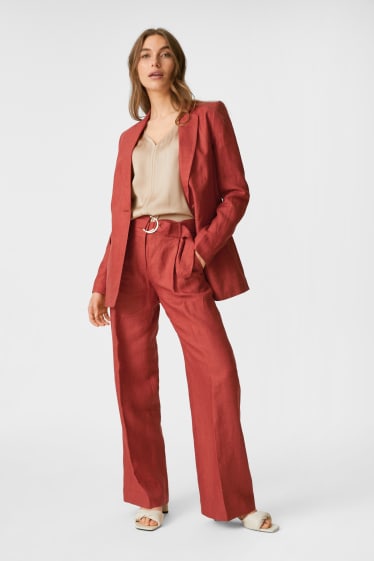 Donna - Pantaloni in lino - rosso scuro