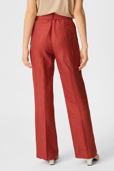 Donna - Pantaloni in lino - rosso scuro