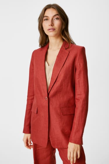 Women - Linen Blazer - dark red