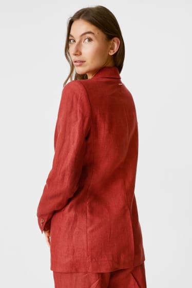 Women - Linen Blazer - dark red