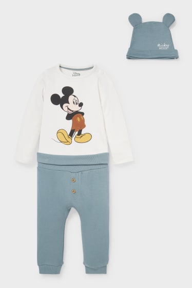 Bébés - Mickey Mouse - ensemble pour bébé - 3 pièces - blanc / turquoise