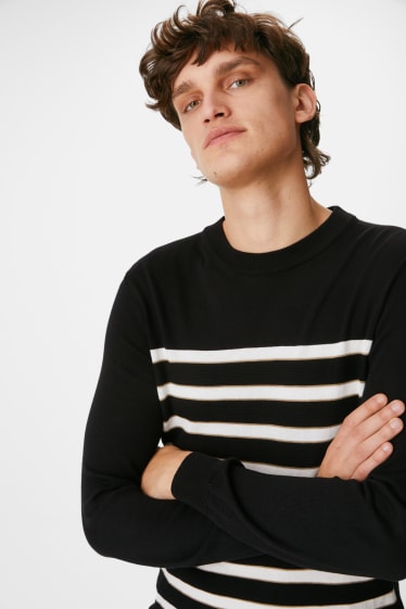 Men - Jumper - striped - black