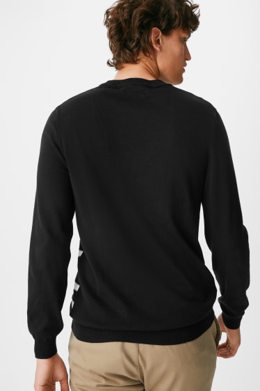 Herren - Pullover - gestreift - schwarz