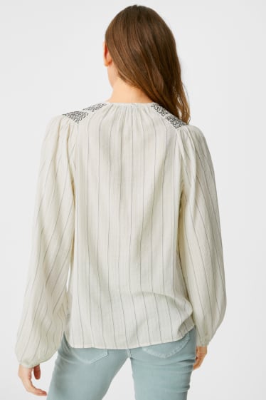 Mujer - Blusa - de rayas - crema