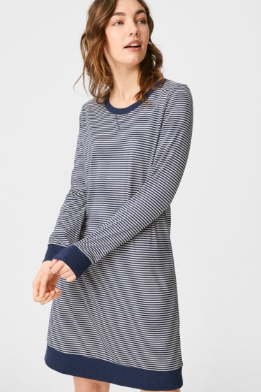 Damen - Bigshirt - gestreift - dunkelblau / grau