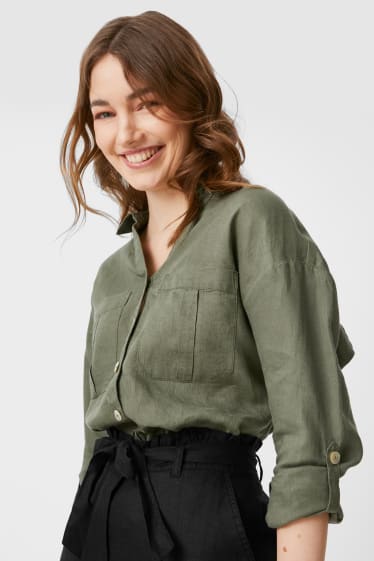 Women - Linen blouse - green