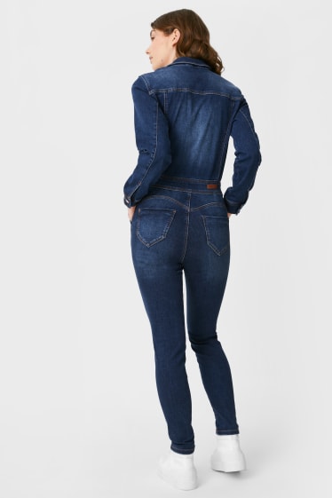 Dames - Jumpsuit van spijkerstof - shaping-effect - jeansdonkerblauw