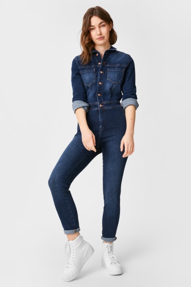 Femmes - Combinaison en jean - effet galbant - jean bleu foncé