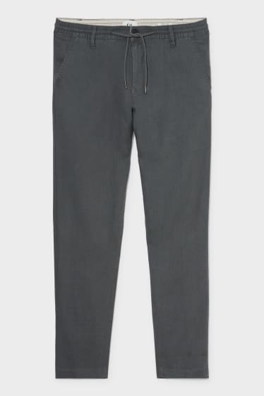 Pánské - Lněné kalhoty Chino - tmavozelená