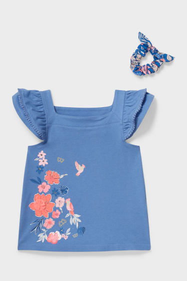 Dětské - Souprava - triko s krátkým rukávem a gumička do vlasů - modrá