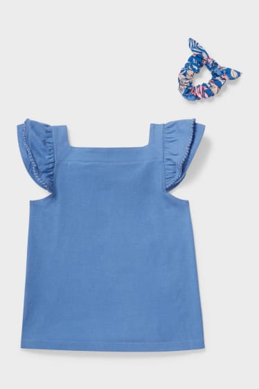 Dětské - Souprava - triko s krátkým rukávem a gumička do vlasů - modrá