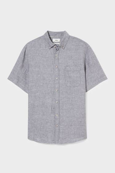 Hommes - Chemise en lin - regular fit - col button down - gris chiné