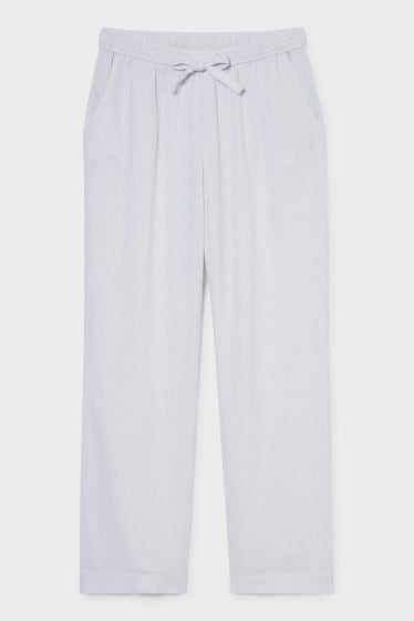 Dámské - Pyžamové kalhoty - lněná směs - pruhované - bílá/šedá
