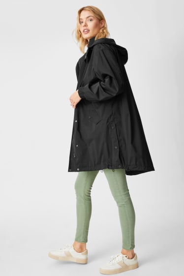 Dámské - Nepromokavý kabát s kapucí - skládací - černá