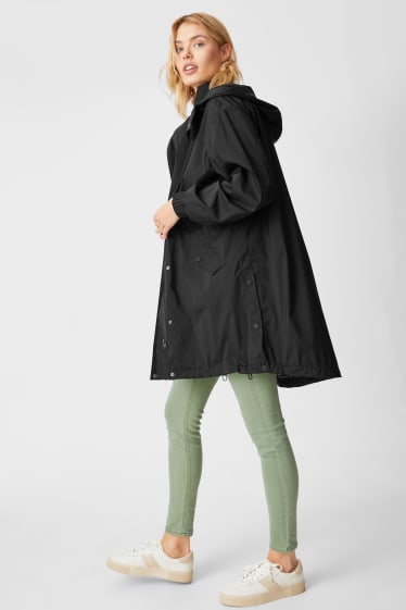 Women - Rain Coat with hood - foldable - black